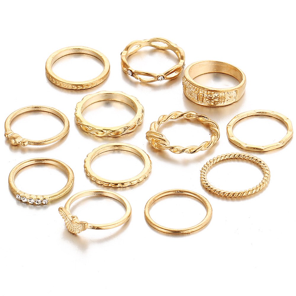 12pcs Knuckle Rings Set, Stylish Retro Carved Alloy Multiple Sizes