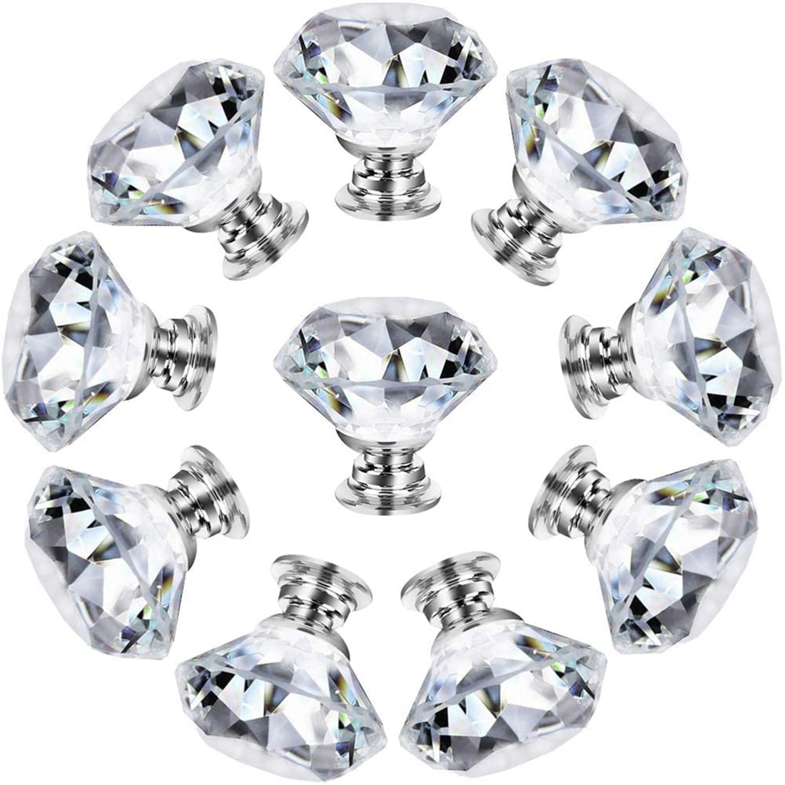 Wynmarts 12 pcs Clear Crystal Glass Drawer Cabinet Pulls Knobs 