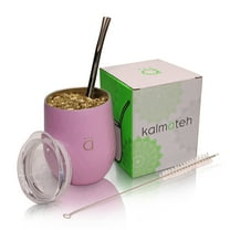 Kalmateh Yerba Mate Gourd- Modern 8 oz Mate Cup with BPA Free Lid- Double Walled 18/8 Stainless Steel - Includes Bombilla and Cleaning Brush (Pastel Pink)