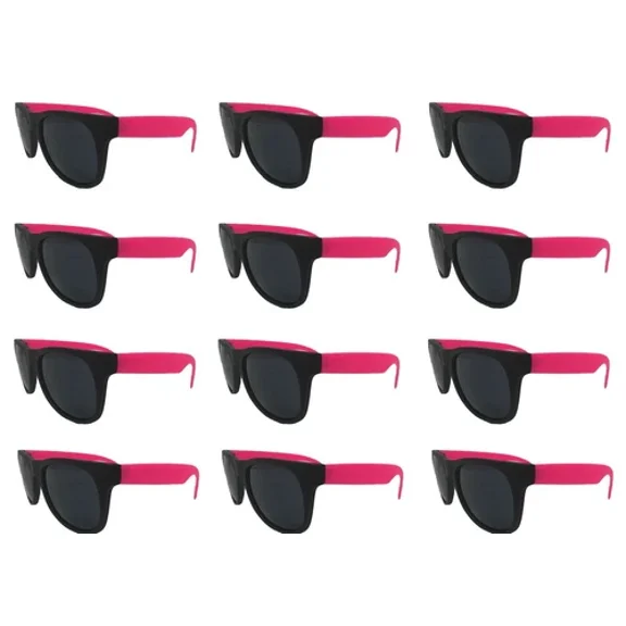 QUEST -12 Pink Neon Sunglasses Bulk Pack Party Retro 1980'S Style Adults Kids 7 