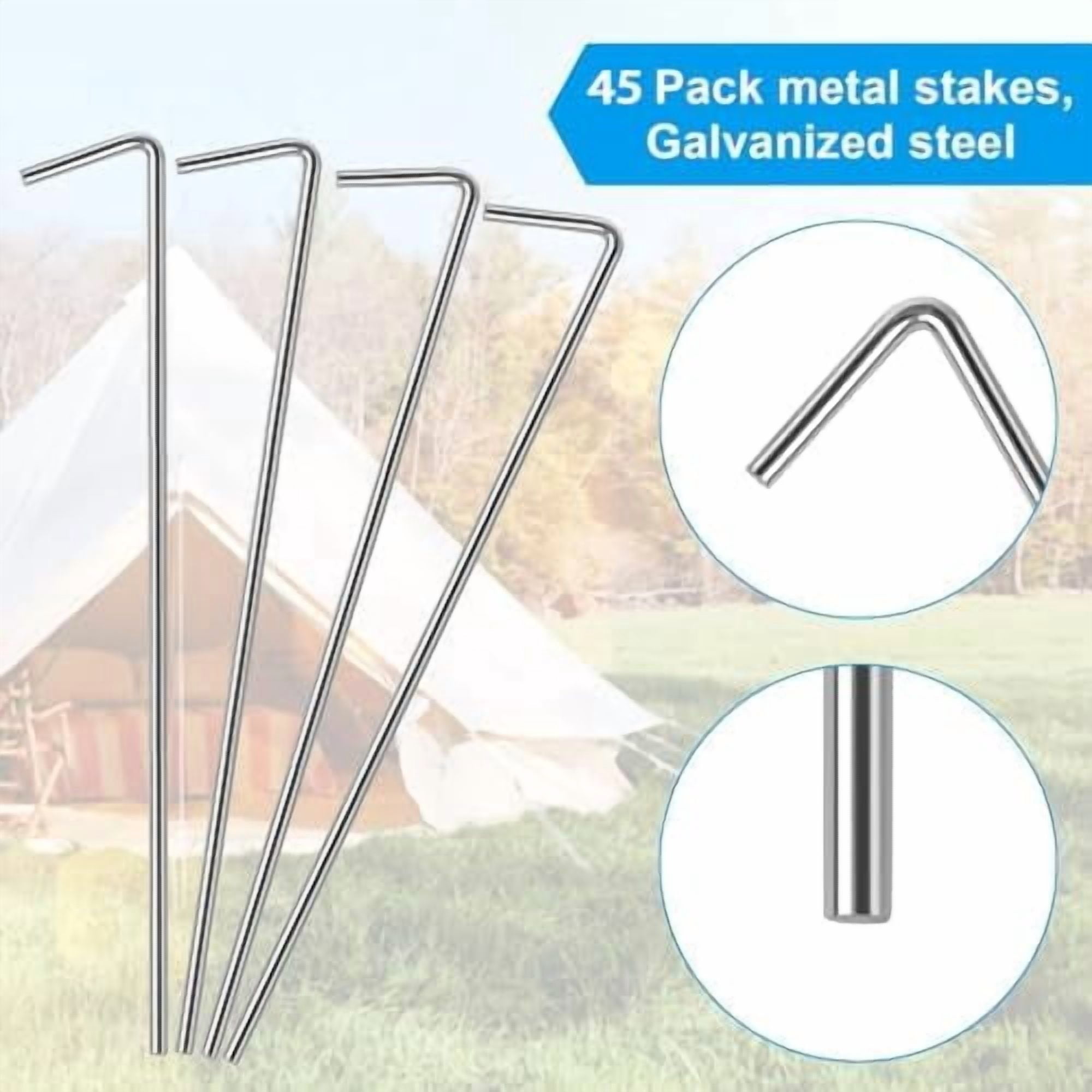 Jointown 45 Pack Tent Stakes, Stakes for Outdoor Decorations, Tent Stakes Heavy Duty, Metal Stakes, Tent Garden Stakes for Gardening & Canopies, Outdoor Christmas Decorations