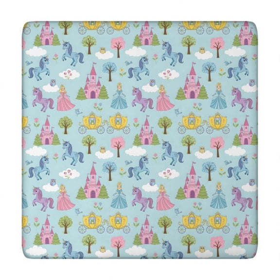 Fairy Tale Princess Castle Pattern Square Fitted Tablecloth with Elastic Edge,Square Table Cover,Washable Elastic Table Cover for Home Kitchen Party Decor 34"x34"