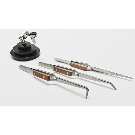 3rd Hand with 3 Fiber Grip Tweezers Cross Locking -Third Hand Base & Tweezer Set