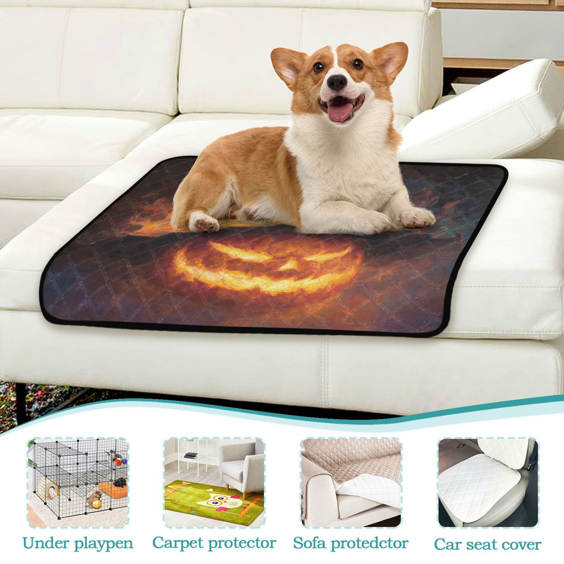 Qxltty Flaming Pumpkin Cat litter Pads Pet Set of 2 Diaper Mats Center Anti-leakage Layer Absorbent Soft and Comfortable