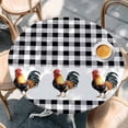 thumbnail image 2 of Black White Plaid Rooster Round Tablecloth, Fitted Table Cover with Elastic for 36"-44" Round Tables, Vintage Farmhouse Checkered Table Cloth Outdoor Indoor Dinning Party Waterproof Tablecloths, 2 of 7