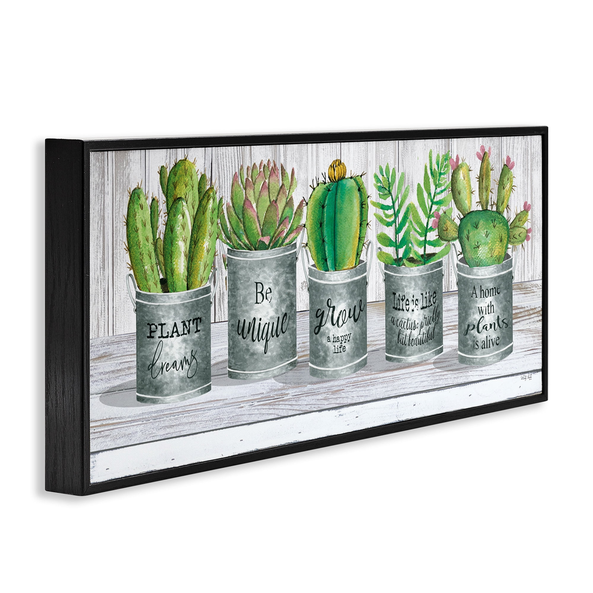 Stupell Industries Succulents with Plant Life Puns Inspirational Painting Black Framed Art Print Wall Art, 30 x 13