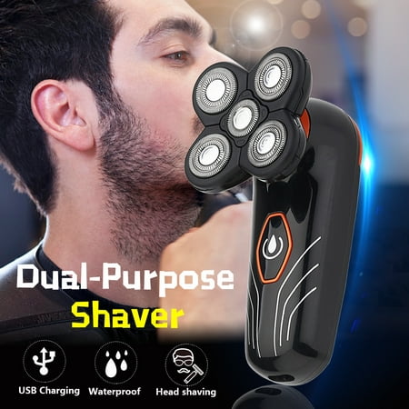 5 Head Floating Shaving Men's Electric Rotary Shaver Waterproof Wet and Dry Bald Beard Nose Hair Trimmer Shaver with Protect cover,USB Line,Brush OR 1 PC Replacement Shaver (The Best Hair Trimmers For Bald Heads)