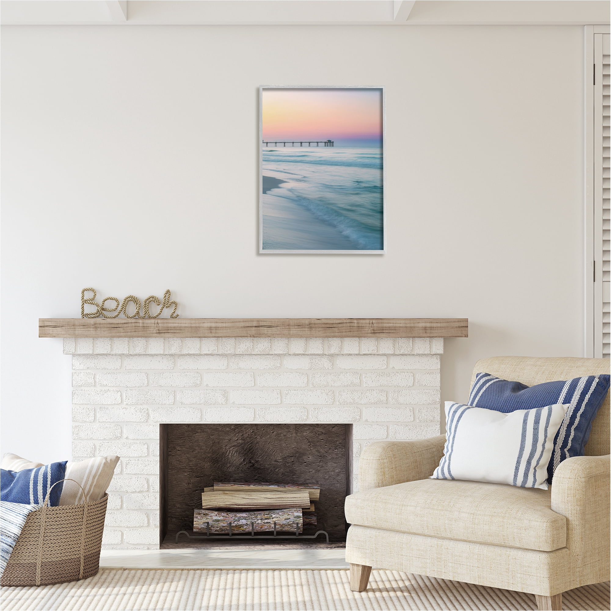 Stupell Industries Beach Waves Photography Landscape Photography Gray Framed Art Print Wall Art, 24 x 30