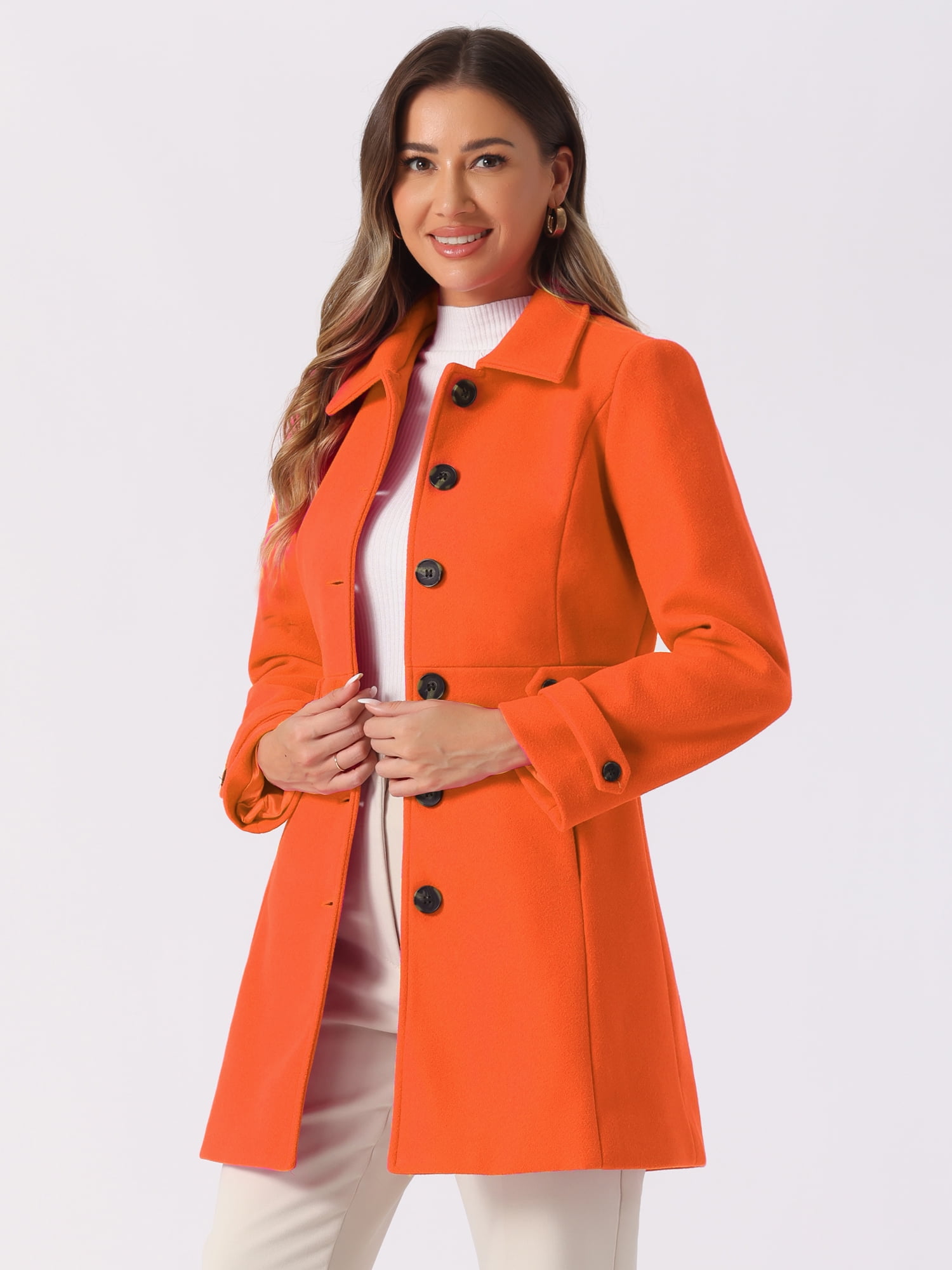 DARING DIVA Women's Single Breasted Long Outwear Winter Coat Orange S