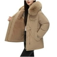 thumbnail image 4 of Hueook Winter Coats for Women Plus Size Buttons Plush Warm Hooded Down Coat Long Sleeve Shirts Blouses Outwear Tops with Pockets Fashion Printed Long Cardigan Tops on Clearance, 4 of 4