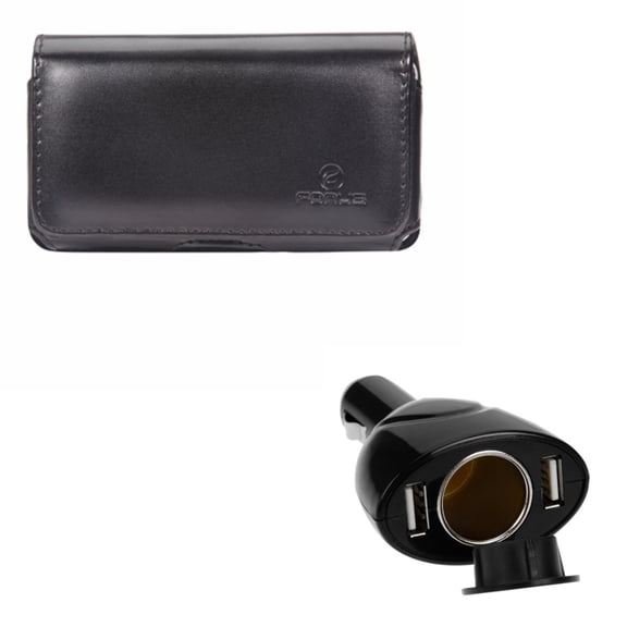 Compatible with Galaxy S10 - Black Horizontal Leather Case w Car Charger Socket Splitter Power Adapter G1E for Samsung Galaxy S10