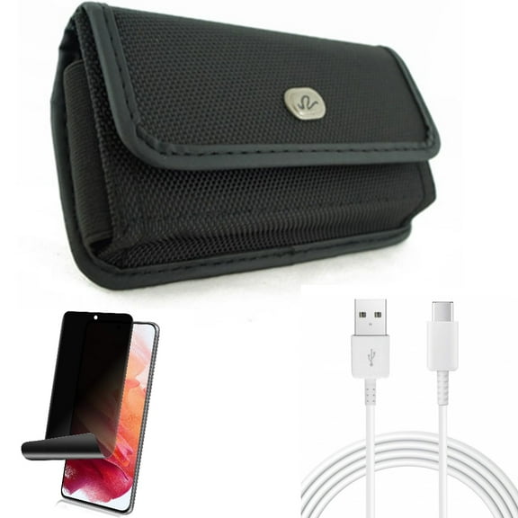 Case Belt Clip & Privacy Screen Protector & 10ft USB-C Cable for Samsung Galaxy S22 (6.1") - Rugged Holster & TPU Film Fingerprint Works & Type-C Charger Cord Accessory Bundle
