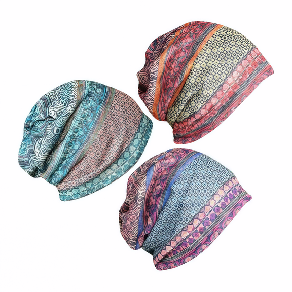 Women's Chemo Beanie Soft Stretchy Slouchy Hat & Scarf Set, 3 Pack Comfort Headwear for Cancer Patients, Postpartum, Daily Use