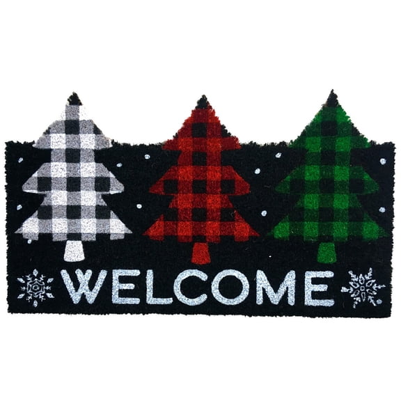 Briarwood Lane Coir Doormat 30x18 Checkered Trees Winter Natural Fiber For Winter Coir Doormat