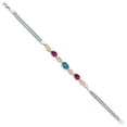 thumbnail image 3 of 925 Silver and 10K Yellow Gold London Blue Topaz and Red Created Ruby and White Lab Grown Diamond Bracelet for Women (2.06 Cttw, Gemstone November Birthstone, Oval, Wheat Chain, 6.5 inches), 3 of 5