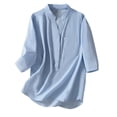 thumbnail image 1 of Camisas Para Mujer Cuello en V Color Sólido Tubo Abierto Botón Moda Casual Retro Manga 3/4 Camiseta Tops Blusa Odeerbi  ODB128388, 1 of 8