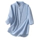 thumbnail image 1 of Camisas Para Mujer Cuello en V Color Sólido Tubo Abierto Botón Moda Casual Retro Manga 3/4 Camiseta Tops Blusa Odeerbi  ODB128389, 1 of 8
