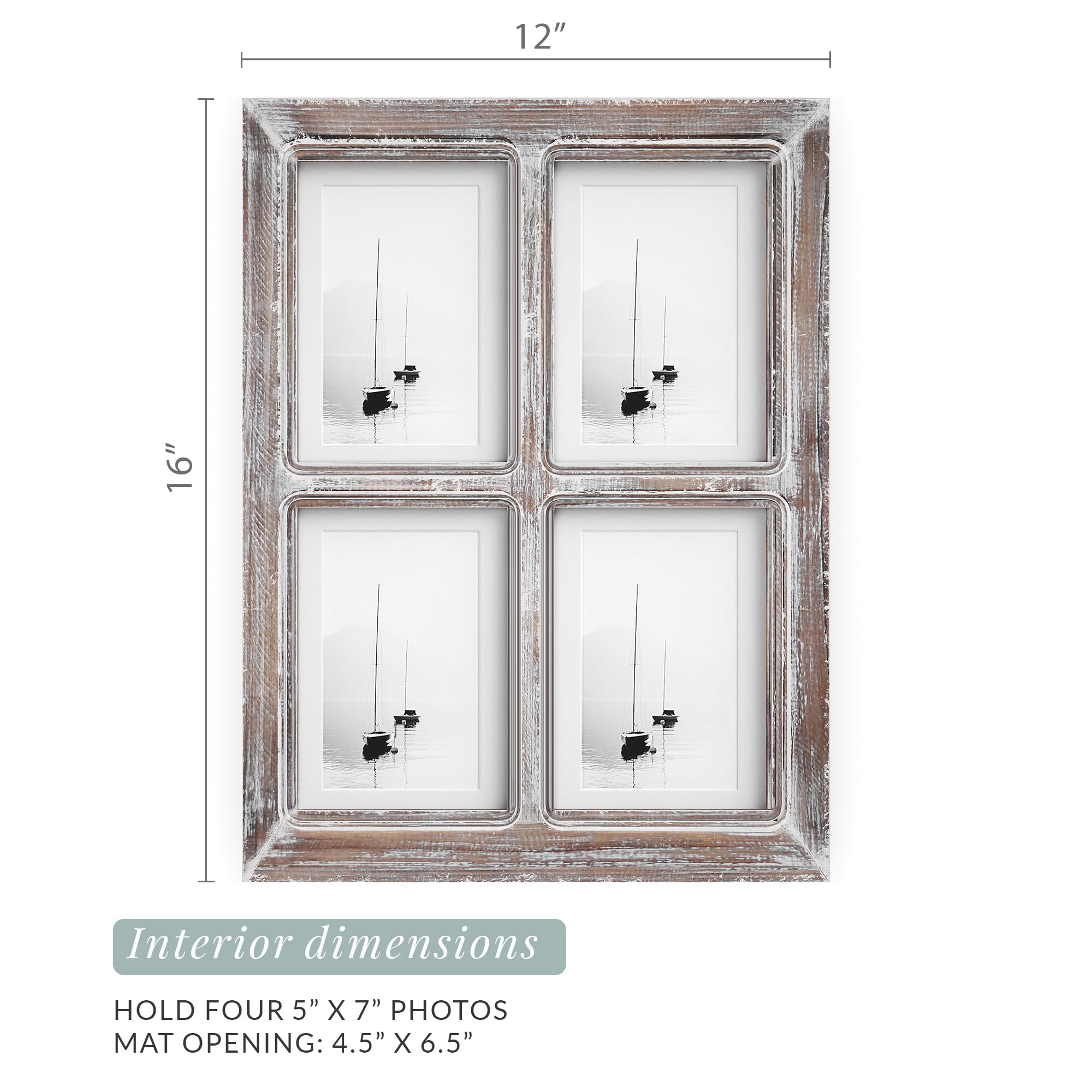 Picture Frame Distressed Farmhouse Wood Pattern 4x6 Set of 4 with Tempered Glass