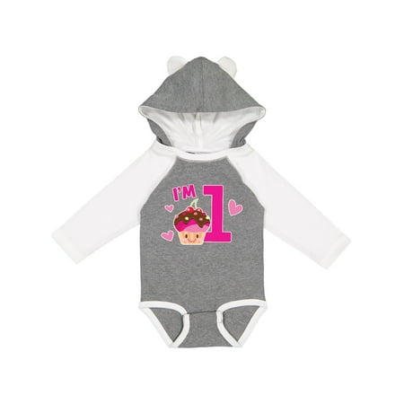 

Inktastic I m 1 with Cute Cupcake and Hearts Gift Baby Girl Long Sleeve Bodysuit