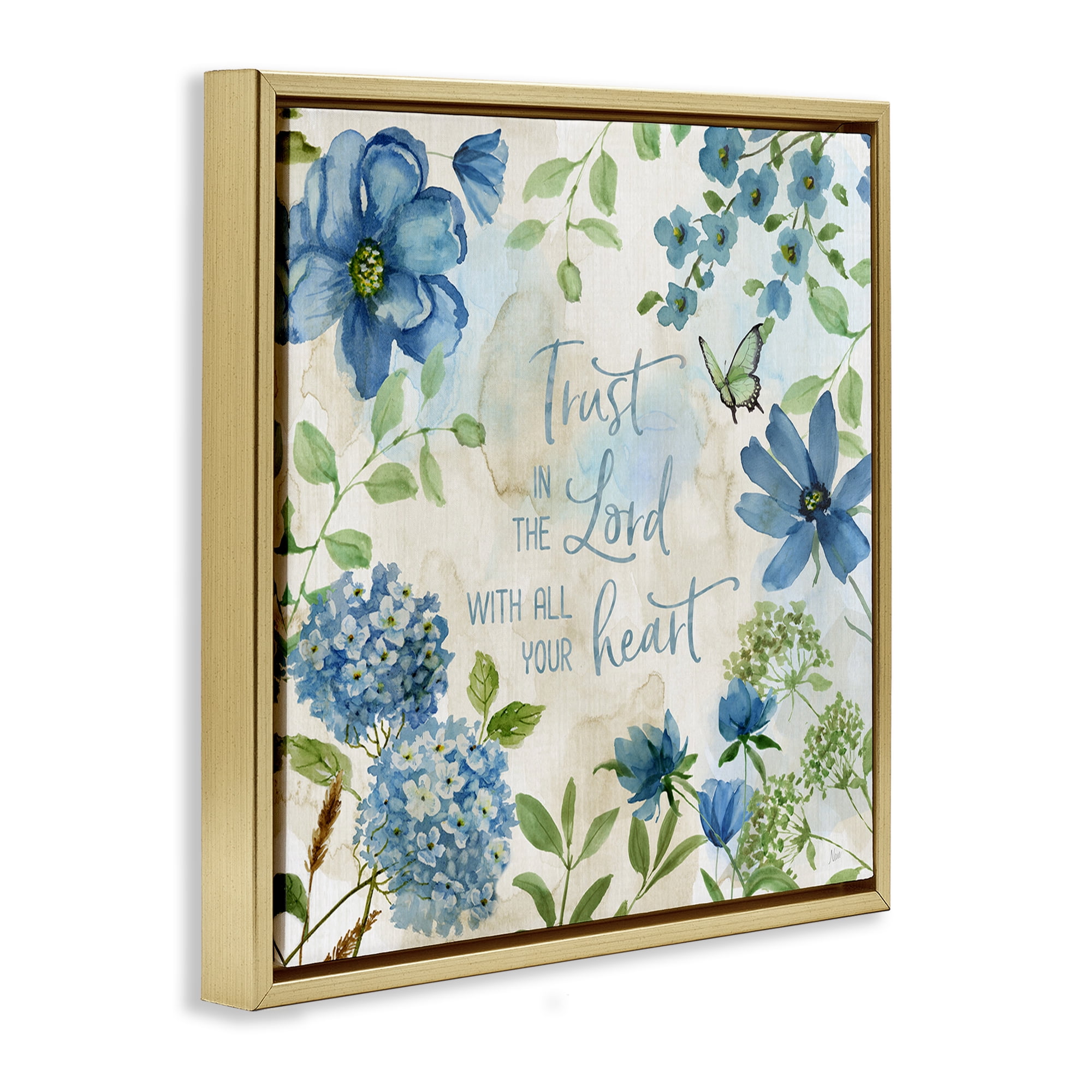 Stupell Industries Trust The Lord Floral Religious Painting Gold Floater Framed Canvas Art Print Wall Art, 25 x 25