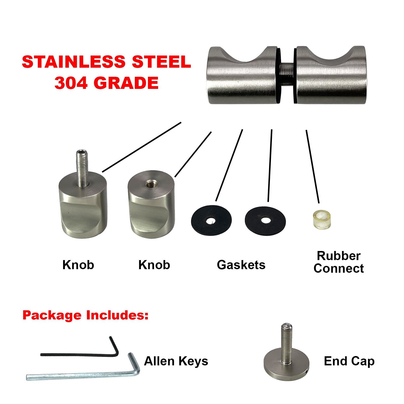 Stainless Steel 304 Grade Crescent Style Grip Back to Back Shower Door Knobs