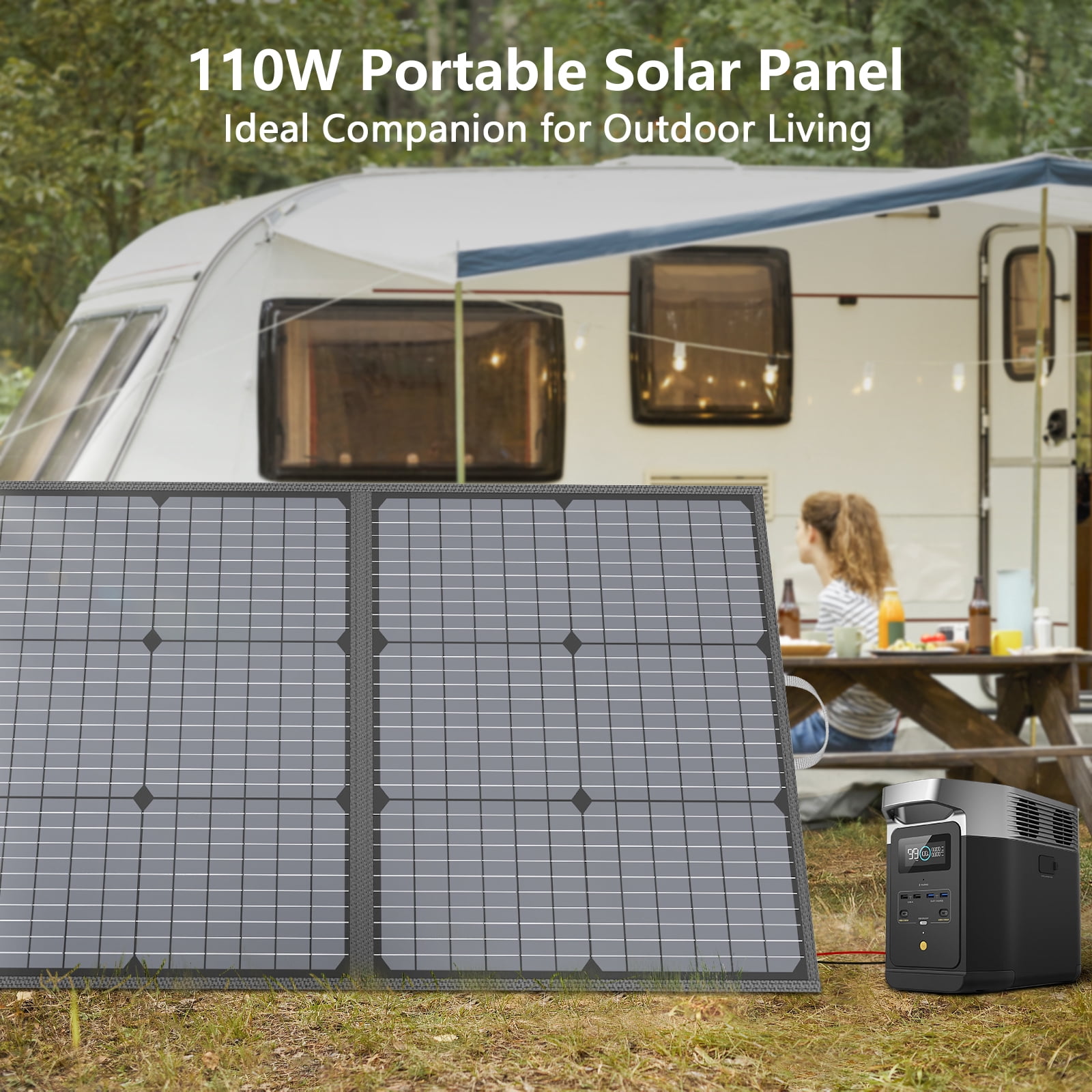 MHPOWOS 110W Portable Solar Panel with Adjustable Kickstands  IP67 Waterproof Foldable Solar Panel for Power Station  Charging RV Camping off Grid