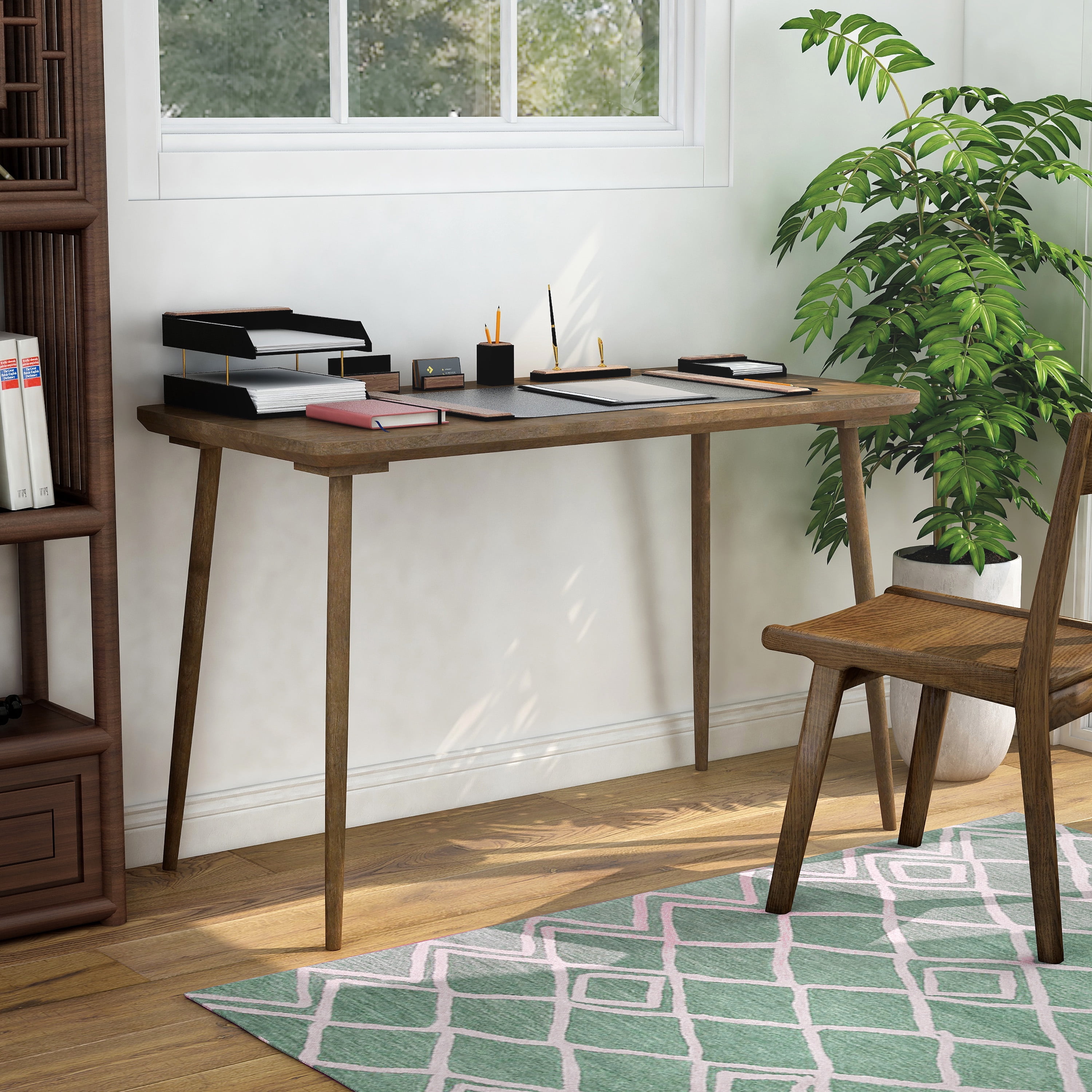 Furniture of America Asa Mid-century Modern Wood Writing Desk in Walnut Oak Finish