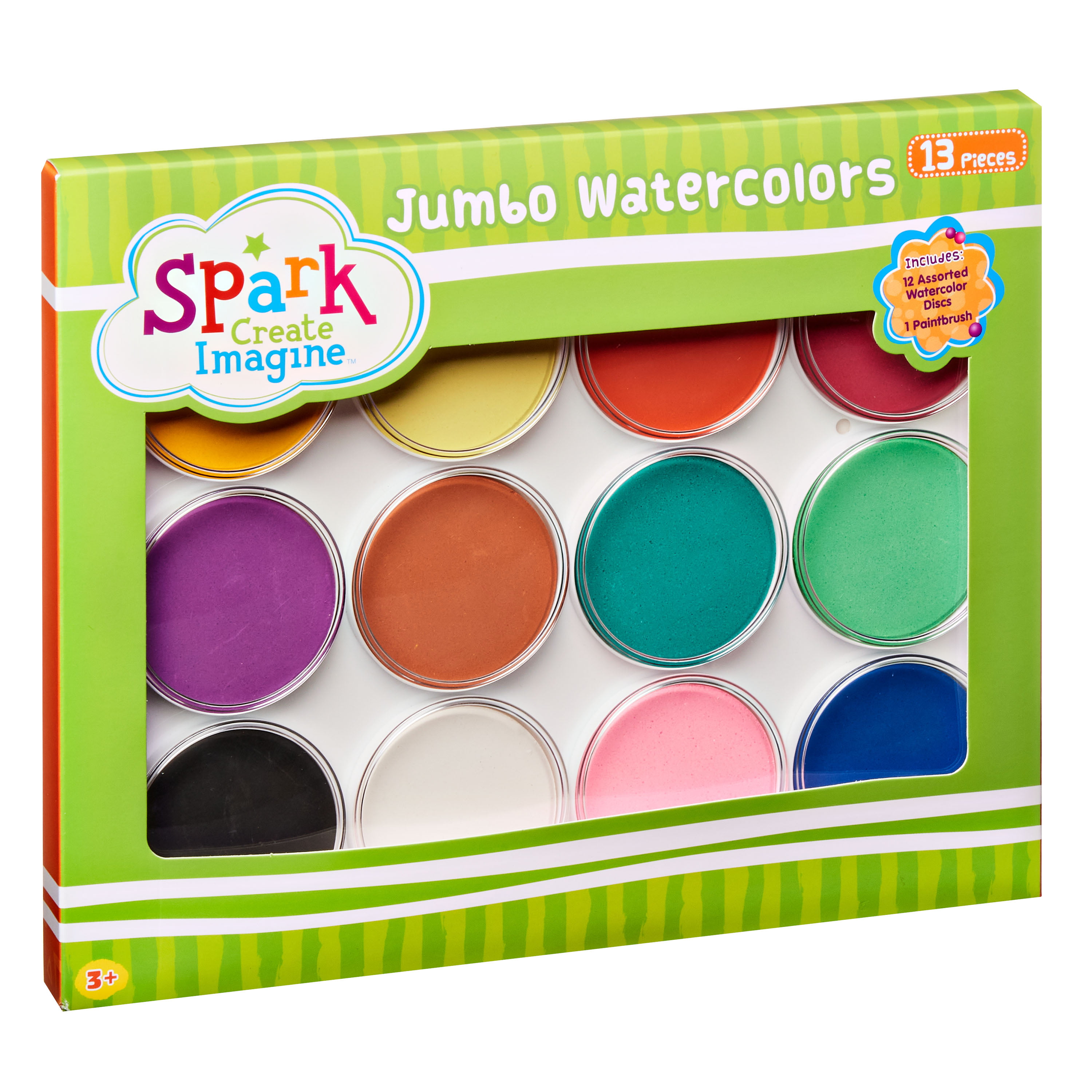 Spark Create Imagine Jumbo Watercolor Paint Set. 12 Assorted Colors,  Includes Paint Brush. 3+ 