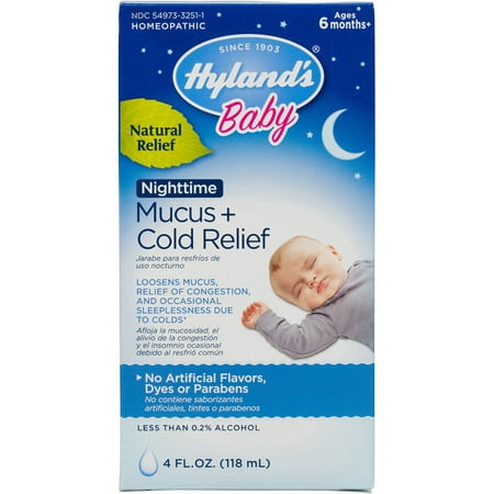 Hyland's Baby Nighttime Mucus + Cold Relief, Natural Relief of Congestion & Occasional Sleeplessness Due to Colds, 4