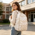 thumbnail image 4 of Lusa Women's Cute Floral Backpacks Large Capacity Compartment Design Flower Book Bag Fashion Nylon Lightweight Double Shoulder Preppy Back Pack for Student Pink One Size, 4 of 5
