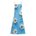 thumbnail image 5 of USSUMA Sundresses for Women Casual Summer Women's Summer Floral Boho Sleeveless Spaghetti Strap Cami Long Maxi Dress Daisy Print V Neck Backless Beach Sundress, 5 of 5