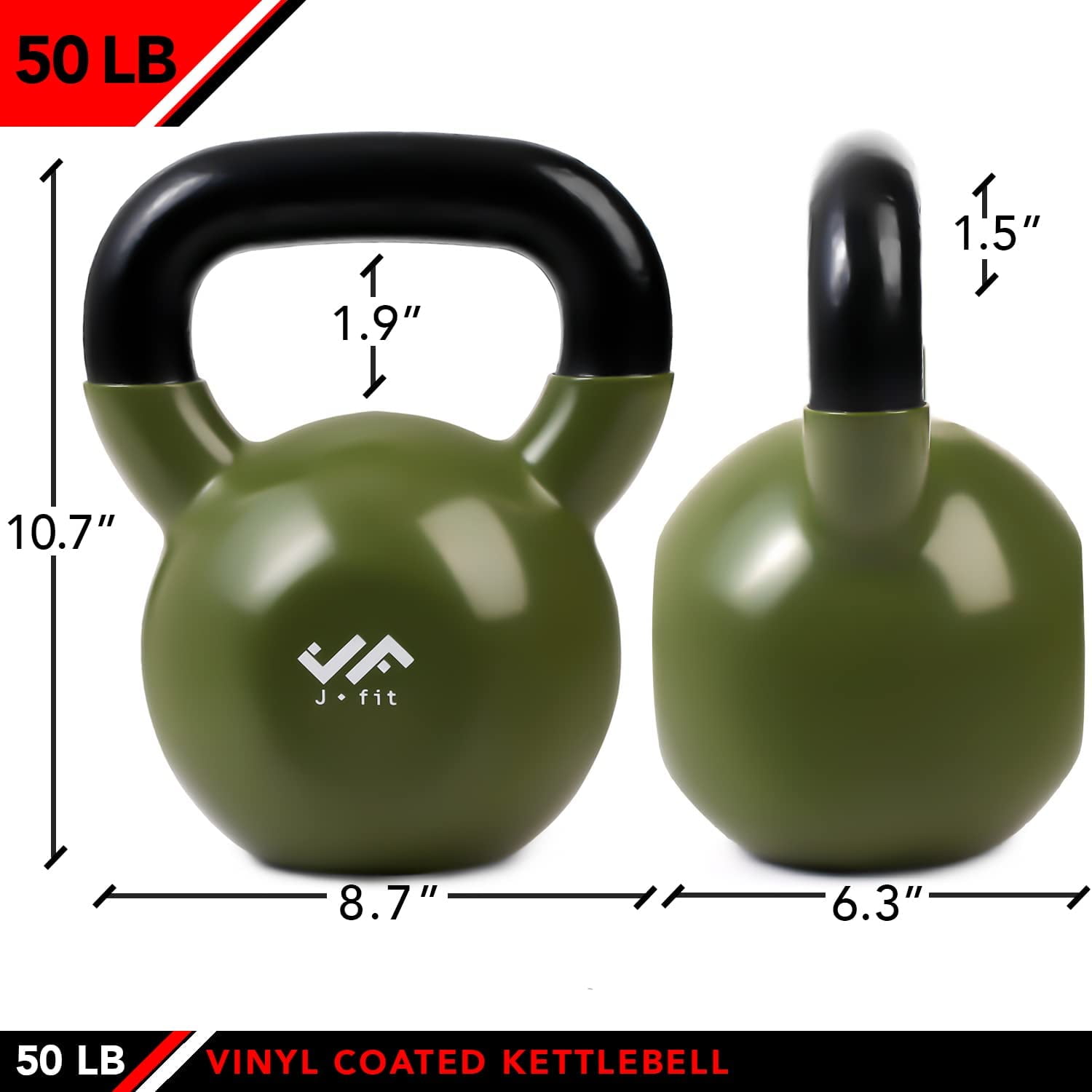 JFIT Kettlebell Weights Vinyl Coated Iron, 50 LB