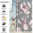 thumbnail image 3 of Cortinas de ducha florales para baño, juego de cortinas de ducha con flores rosadas y grises, tela de fondo azul, impermeable, lavable, gris 72*78 Jormftte HMHZ1193-6, 3 of 5