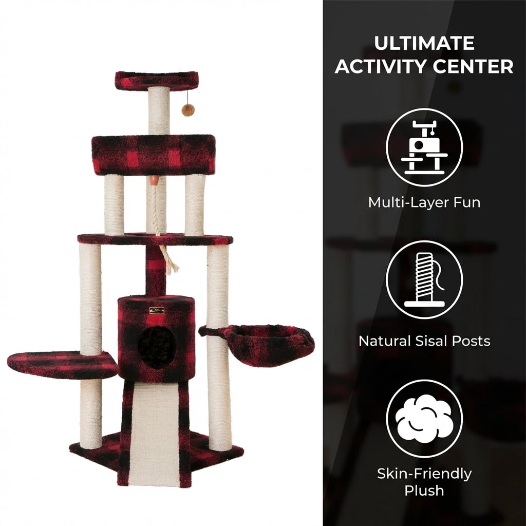 Multi-Level Cat Tree Tower with Sisal Scratching Posts, Cozy Condo, Multiple Platforms and Hanging Toys, Beige, 57" Height