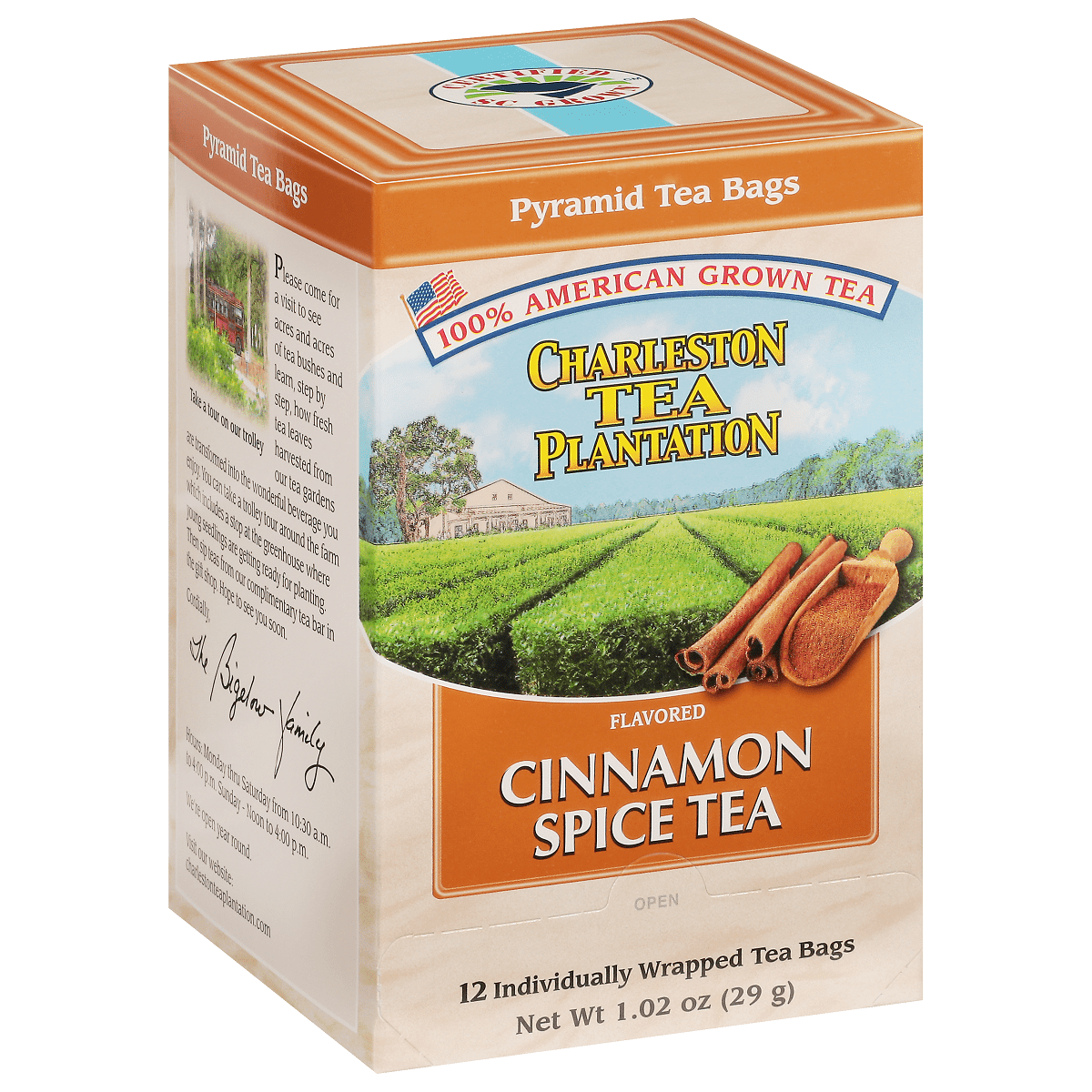 Charleston Tea Garden Cinnamon Spice Tea Pyramid Teabags, 12 Count