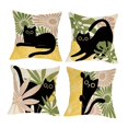 thumbnail image 1 of Juego de 4 fundas de cojín decorativas de lino, lavables a máquina, 45x45 cm, diseño cuadrado de dibujos animados, para sofá, cama o dormitorio., 1 of 9