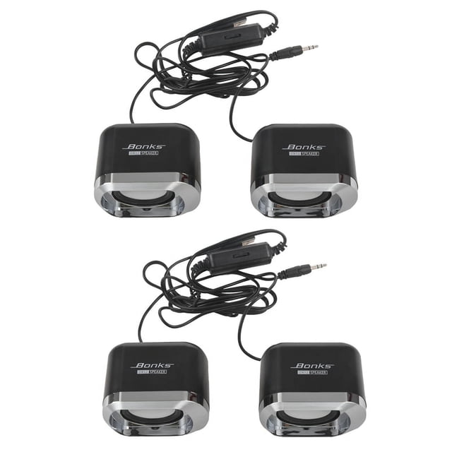 2X Altavoces Portatiles USB 2.0 Altavoces Estereos con Cable Mini Computadora para Computadora Portatil de Escritorio PC Portatil MP3 MP4 3.5mm AUX IN Negro