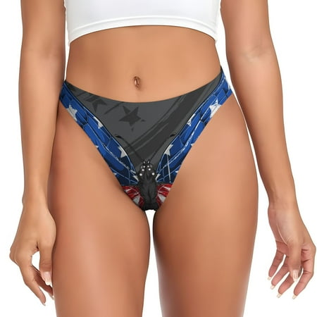 Qokaie Butterfly With USA Flag Printed Women s Cotton Thong Underwear  Sexy Breathable Panties G-string-Small