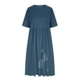 thumbnail image 4 of CHOK Robes de Cocktail pour Femmes 2024 Robe T-Shirt à Manches Courtes Décontractée en Coton Lin Longues Robes Col Rond Été Plage Robes d'Été avec Poches Vestidos Casuales pour Femme, 4 of 6