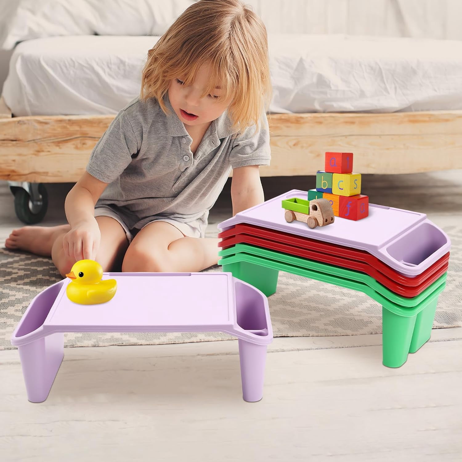 6-Pack Lap Desks for Kids, Lightweight Stackable Lap Trays with Cup Holder & Phone Slot, 33lbs Load Capacity Kids Lap Desk Tray