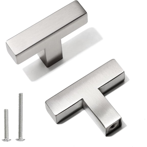 Bar Cabinet Pulls - 4 Pack Square Brushed Nickel Drawer Knobs, Stainless Steel Single Hole Cupboard Hardware Brushed Nickel Single Hole