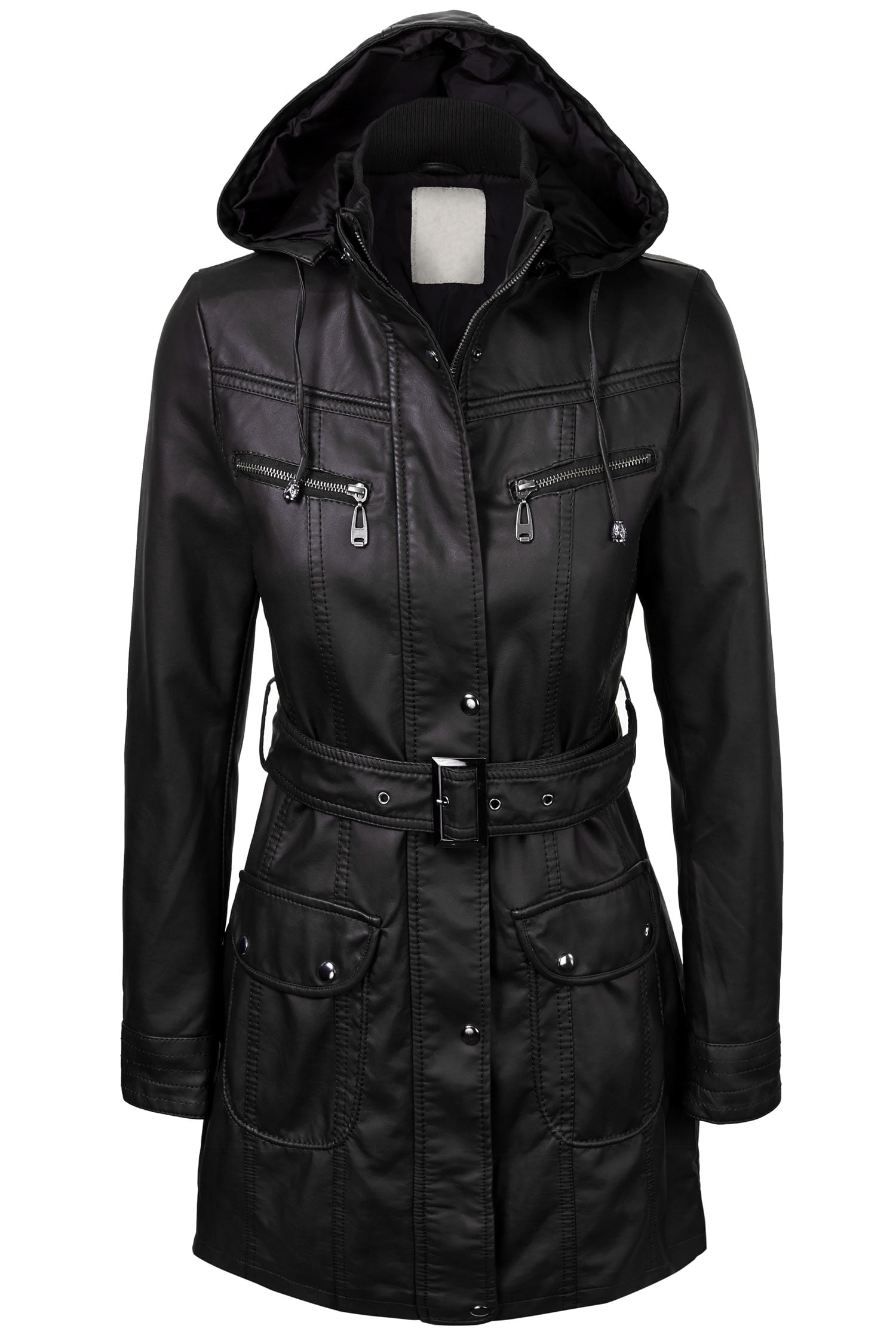 Women Ladies Trench Winter Leather Faux Warm Parka Hooded Coats Jacket Fur Tops