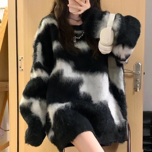 Suéter suave y pegajoso para mujer, diseño de otoño e invierno, estilo retro perezoso, suéter de abrigo grueso a rayas