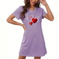 thumbnail image 2 of WREESH Women's Soft Nightgown Sleepwear Short Sleeve Heart Printed Sleepshirts Casual Sleepdress Valentines Day Pajamas Purple, 2 of 4