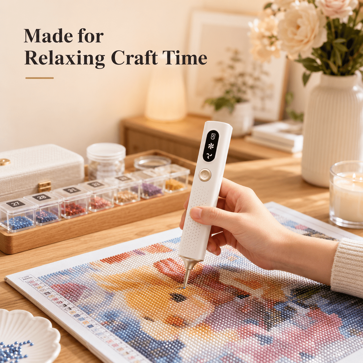 JDMEOPD Electric Diamond Painting Pen, USB Rechargeable Beads Picker Tool with 3 Speed Settings, Wax-Free Rhinestone Pickup Pen for 5D Diamond Art Kits(2PCS)