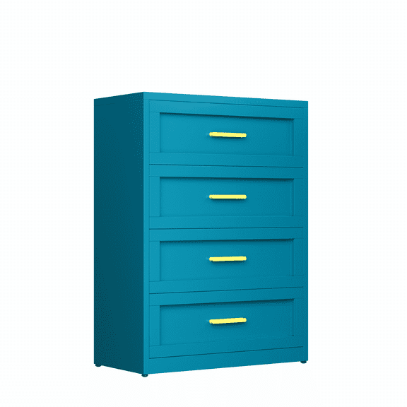 Metal Blue 4 Drawer Dresser for Bedroom, Tall Bedroom Dresser with Large Drawer & Golden Handles,Metal Storage Organizer Cabinet Chest of Drawer for Closet