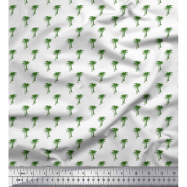 Soimoi Green Georgette Viscose Fabric Palm Tree Print Fabric by Yard 42 Inch Wide