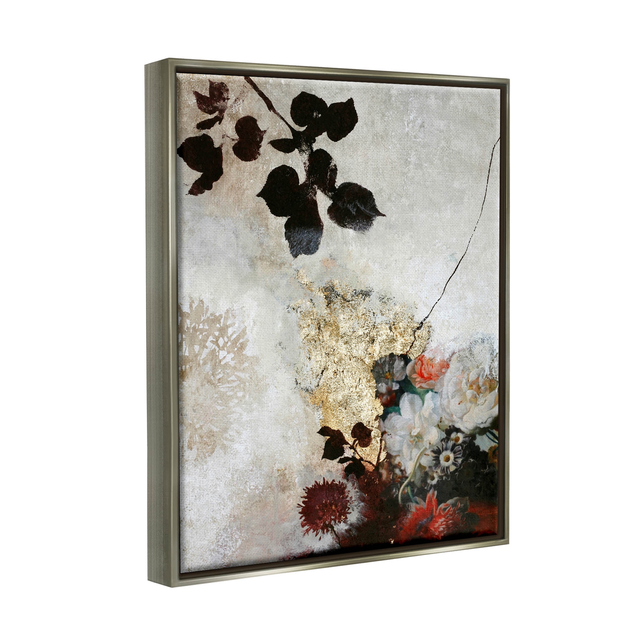 Varied Modern Floral Silhouettes Abstract Graphic Art Luster Gray Framed Art Print Wall Art