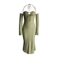 thumbnail image 1 of Sunloudy Vestido Midi Elegante para Mujer, Vestido de Fiesta con Cola de Pescado de Color Sólido y Manga Larga con Escote Halter y Tirantes Halter Sunloudy  moda, 1 of 9