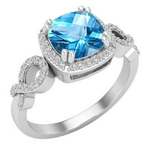 Dazzlingrock Collection 7mm Cushion Blue Topaz & Round White Diamond Halo Split Shank Engagement Ring for Women (0.25 ctw, Color I-J, Clarity I1-I2) in 14K White Gold, Size 7